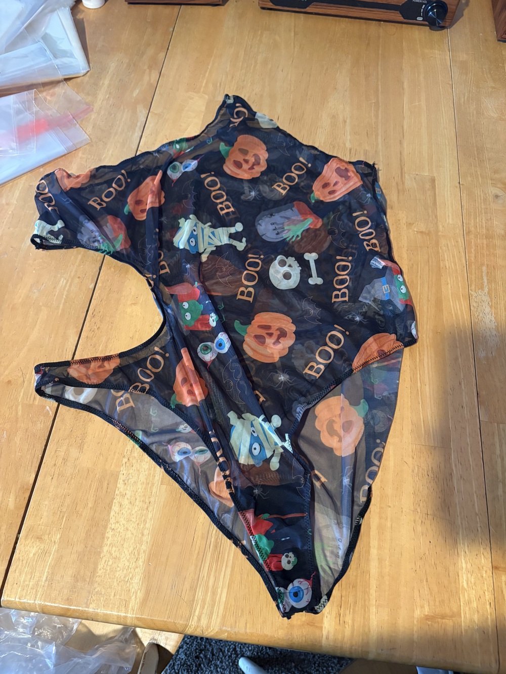 Halloween Pumpkin Ghost Boo Print Sheer Black Mesh Bodysuit Lingerie Size 4xl